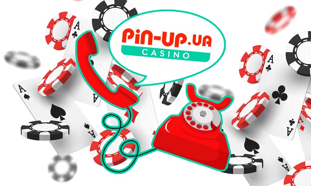 Телефонна підтримка казино Pin-Up Червоний телефон з лого казино Pin-Up